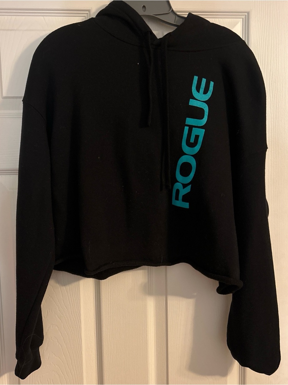Rogue Black Cropped Hoodie with Teal Vertical Logo